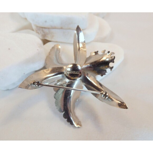 Giovanni  Orchid Brooch Victorian Style Vintage 1930s-1940s Silver Cattleya - Picture 3 of 6